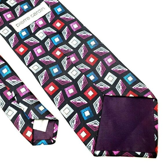Pierre Cardin Blue Silk Tie Print Geometric Short Wide‎ - Picture 5 of 6